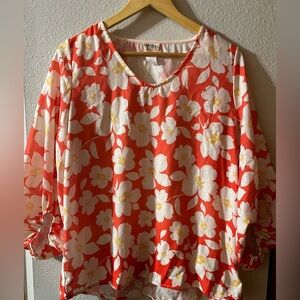 Women’s Bibi SZ Medium Orange Floral Flowy Pirate Arms Top Blouse